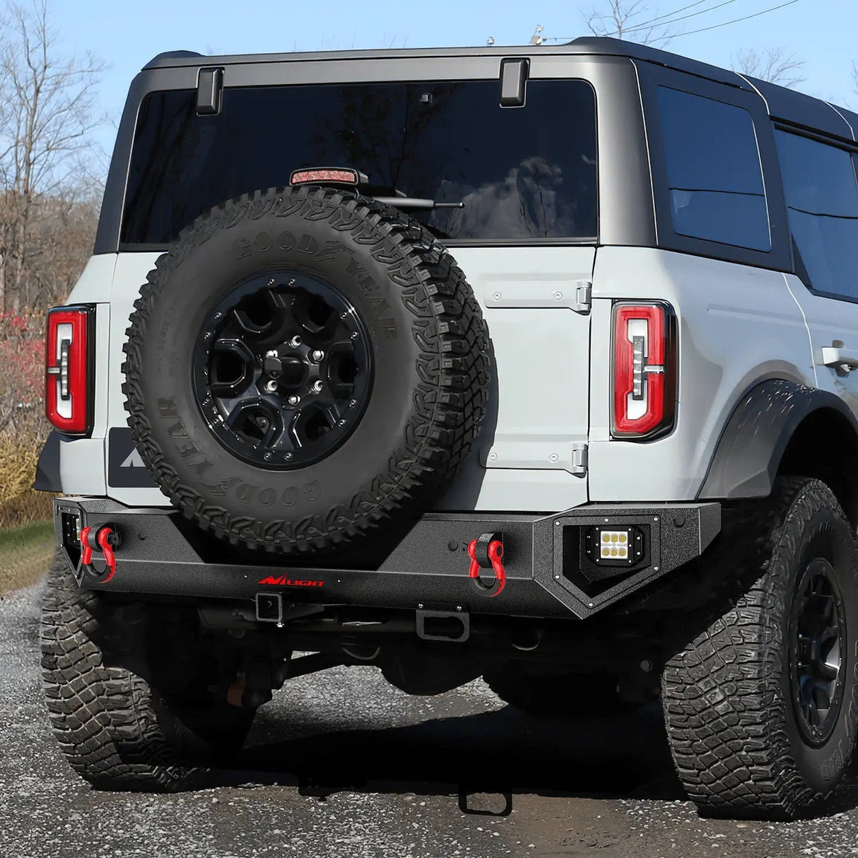 Rear Bumper 2021 2022 2023 2024 Ford Bronco Rear Bumper Rock Crawler Bumper with Hitch Receiver 2Pcs Upgraded 18W Flood LED Work Light Wire Hole