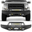 Front Bumper 2009-2014 Ford F150 Front Bumper Full Width Solid Steel with Winch Plate Offroad 120W LED Light Bar 2Pcs 18W LED Work Light Pods
