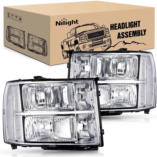 Headlight Assembly 2007 2008 2009 2010 2011 2012 2013 2014 GMC Sierra 1500 2500 3500HD Headlight Assembly Chrome Case Clear Reflector