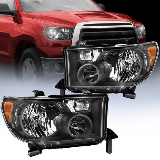 Headlight Assembly 2007 2008 2009 2010 2011 2012 Toyota Tundra 2008 2009 2010 2011 2012 2013 Sequoia Headlight Assembly Black Housing Amber Reflector Clear Lens