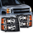 Headlight Assembly 2007 2008 2009 2010 2011 2013 Chevy Silverado 1500 2007 2008 2009 2010 2011 2013 2014 Silverado 2500HD 3500HD Headlight Assembly Black Case Amber Reflector