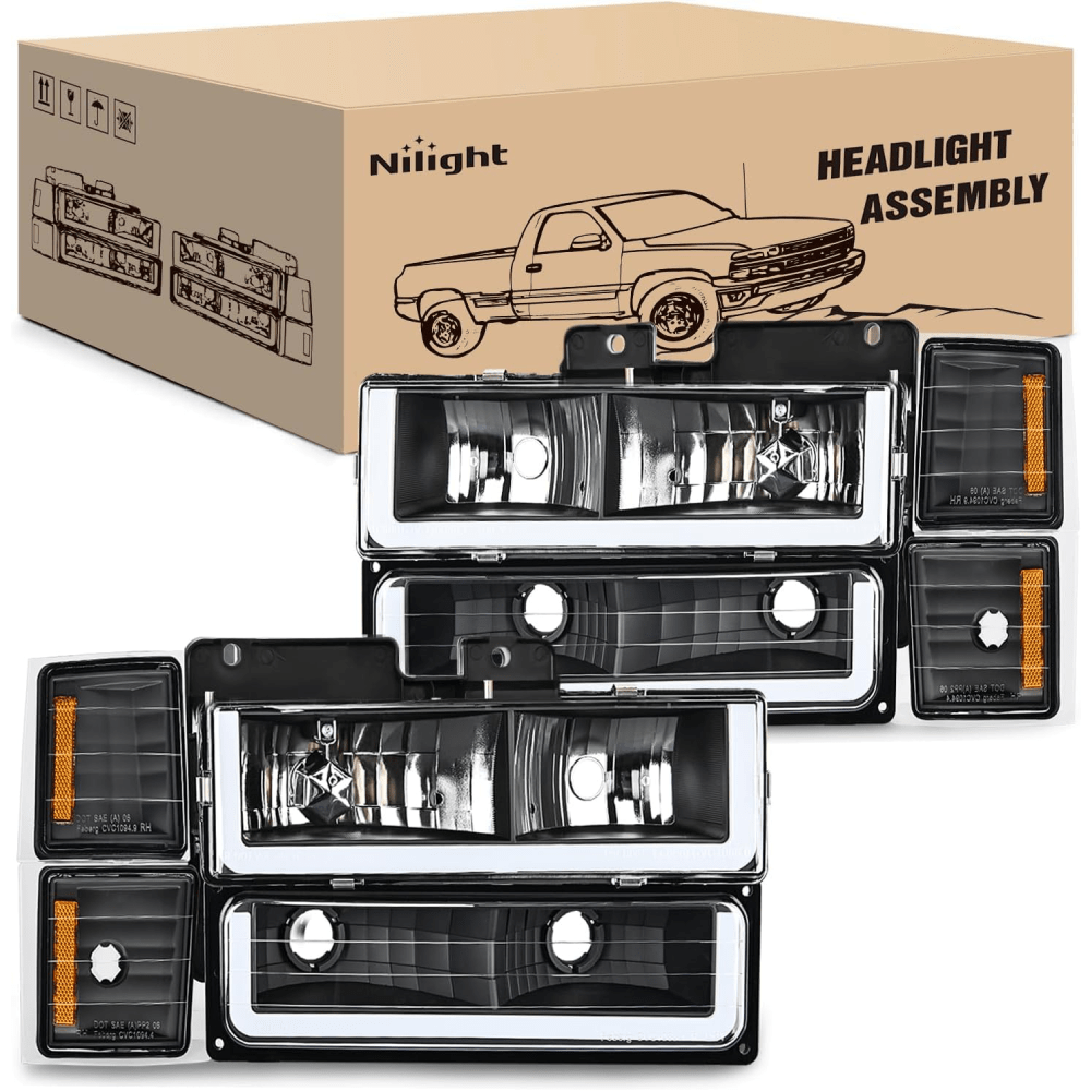Headlight Assembly 1994 1995 1996 1997 1998 Chevy Silverado 1500 2500 3500 Headlight Assembly Black Case Amber Reflector