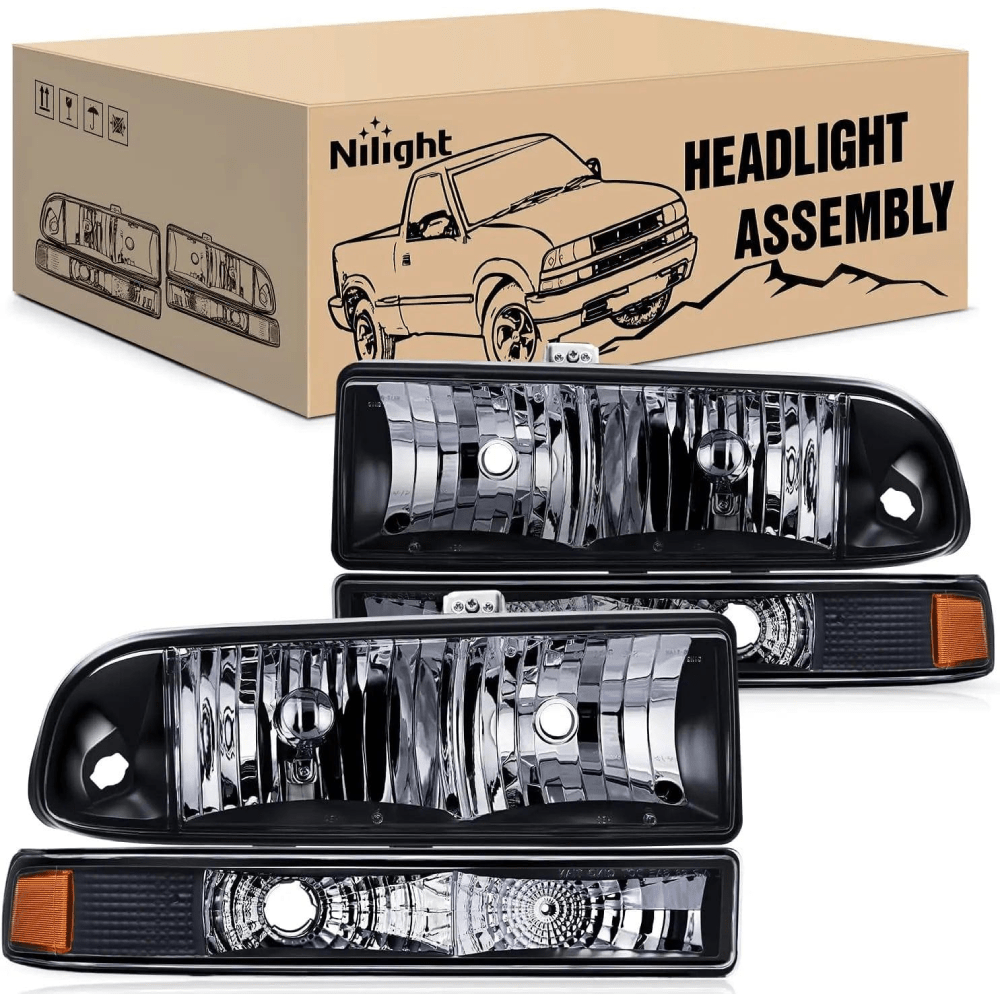 LED Headlight 1998 1999 2000 2001 2002 2003 2004 2005 Chevy Blazer S10 Headlight Assembly Black Case Amber Reflector