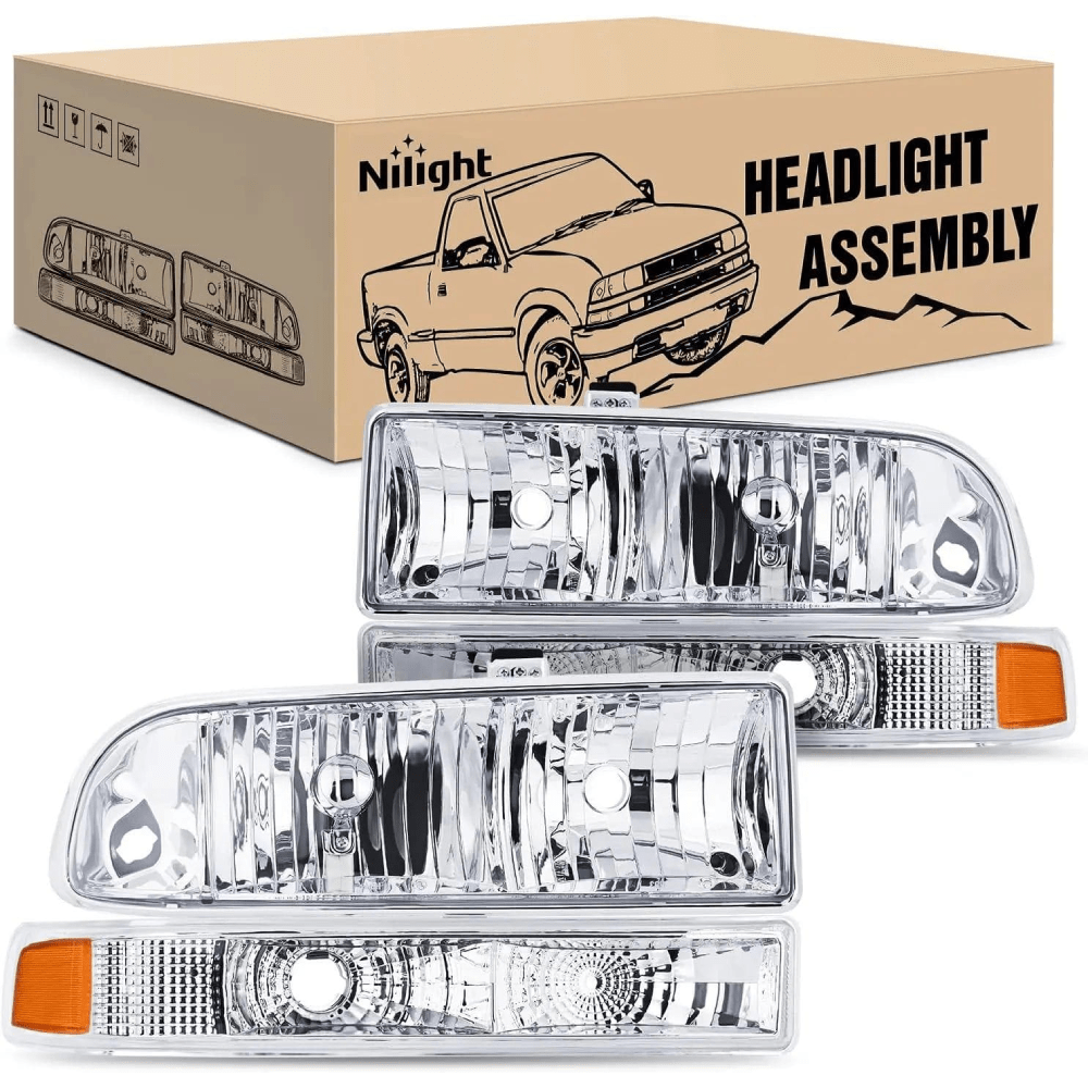 Headlight Assembly 1998 1999 2000 2001 2002 2003 2004 2005 Chevy Blazer S10 Headlight Assembly Chrome Case Amber Reflector