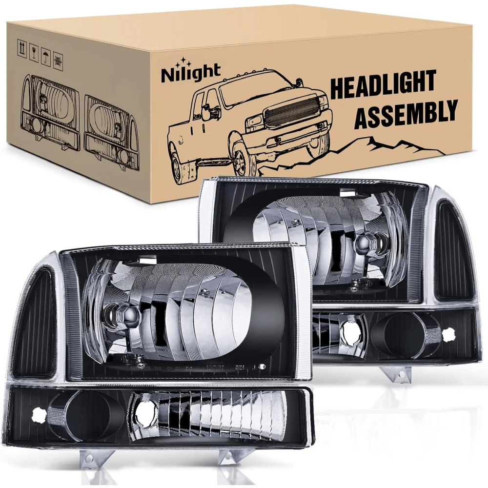 Headlight Assembly 1999 2000 2001 2002 2003 2004 Ford F250 F350 F450 F550 Headlight Assembly Black Case Clear Reflector