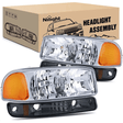 Headlight Assembly 1999 2000 2001 2002 2003 2004 2005 2006 GMC Sierra Yukon Headlight Assembly Chrome Case Amber Reflector Smoke Lens