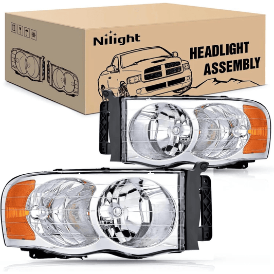Headlight Assembly 2002 2003 2004 2005 Dodge Ram 1500 2500 3500 Headlight Assembly Chrome Case Amber Reflector