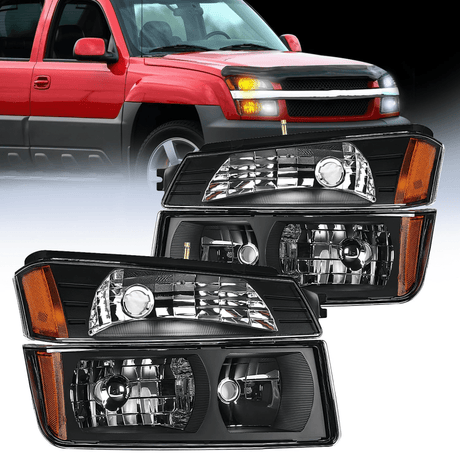 Headlight Assembly 2002 2003 2004 2005 2006 Chevy Avalanche Headlight Assembly Black Case Amber Clear Reflector