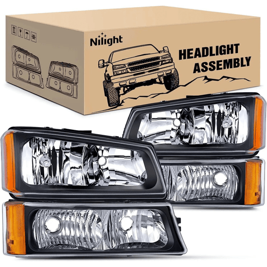 Headlight Assembly 2003 2004 2005 2006 Chevy Silverado Avalanche 1500 1500HD 2500 2500HD 3500 Headlight Assembly Black Case Amber Reflector