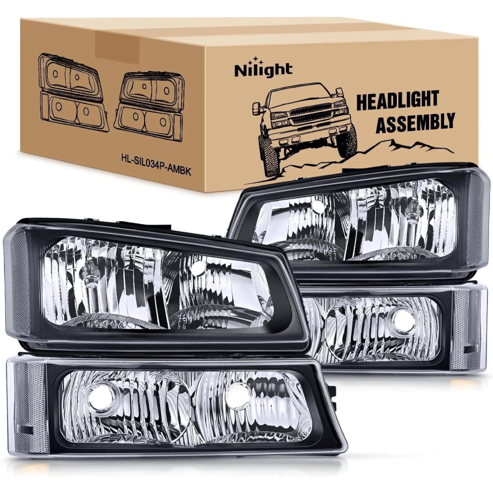 Headlight Assembly 2003 2004 2005 2006 Chevy Silverado Avalanche 1500 1500HD 2500 2500HD 3500 Headlight Assembly Black Case Clear Reflector