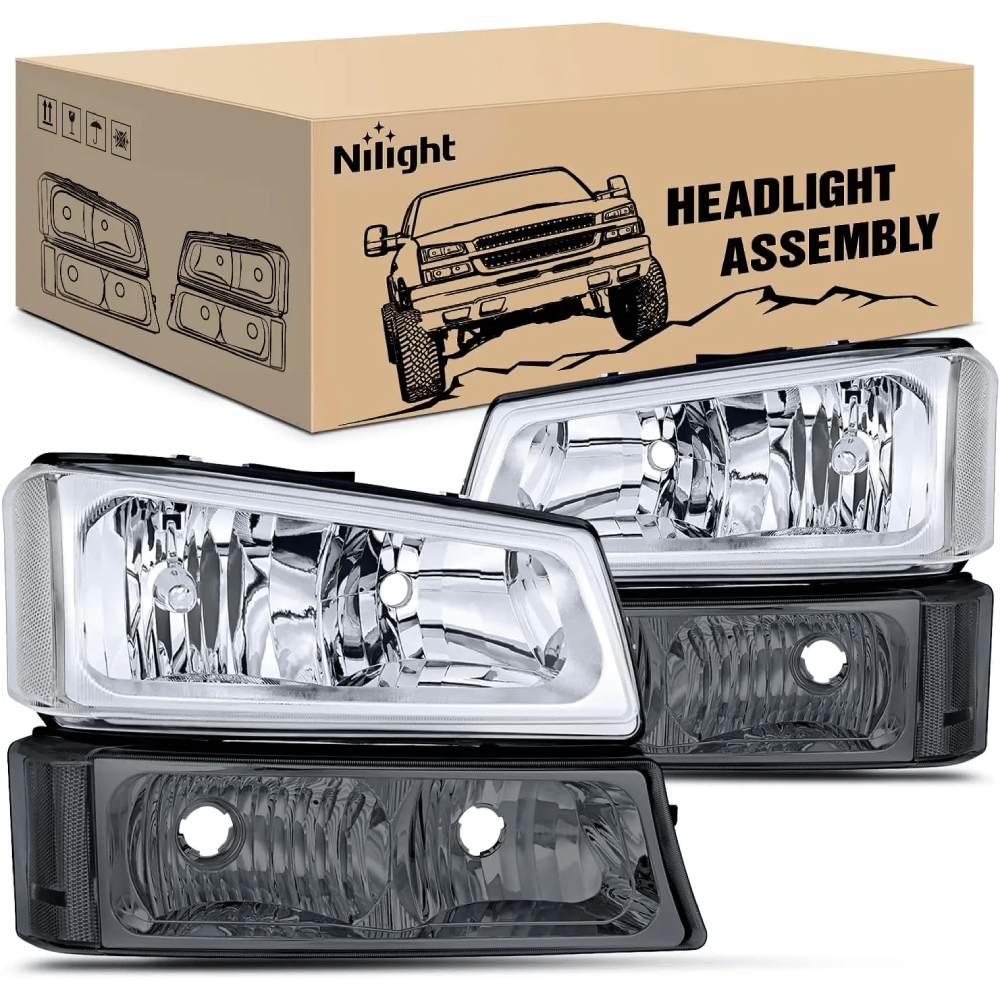 Headlight Assembly 2003 2004 2005 2006 Chevy Silverado Avalanche 1500 1500HD 2500 2500HD 3500 Headlight Assembly Chrome Case Clear Reflector Smoke Lens