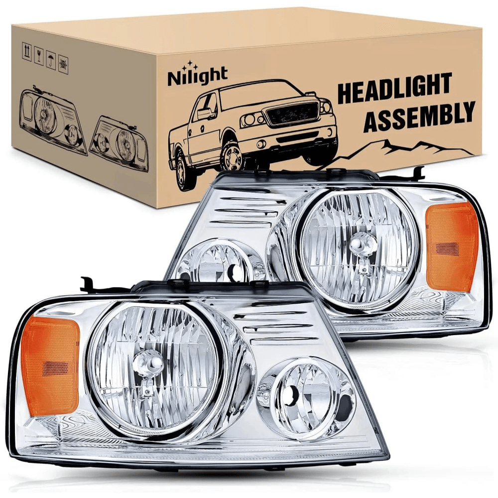 Headlight Assembly 2004 2005 2006 2007 2008 Ford F150 2006 2007 2008 Lincoln Mark LT Headlight Assembly Chrome Case Amber Reflector