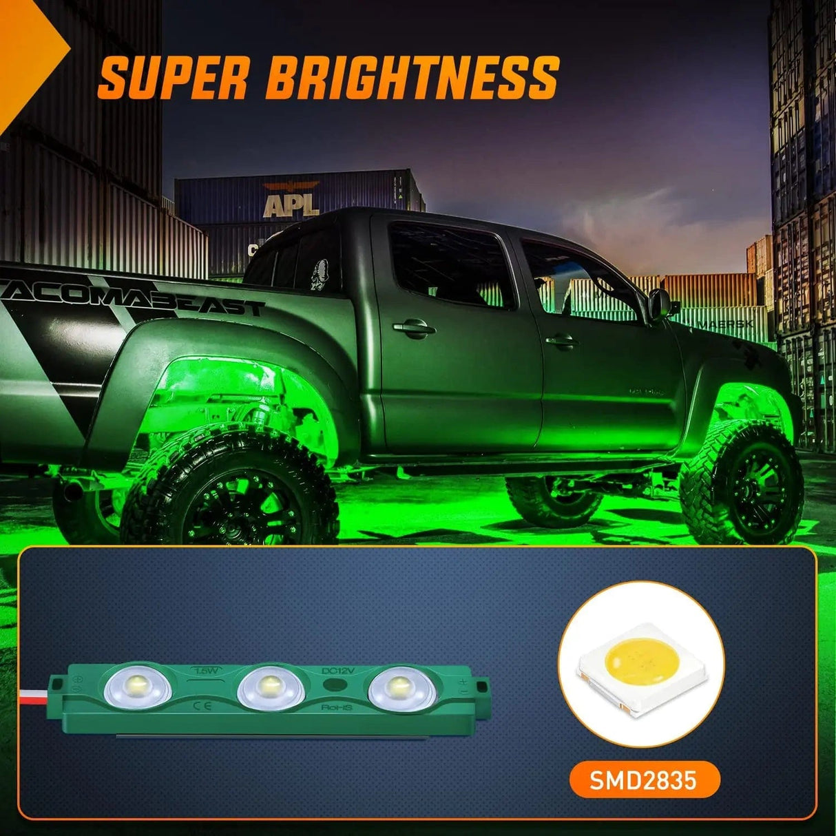 Led light Strip 24 LEDs Green Ultra-Bright Light Kit (8 Pcs)