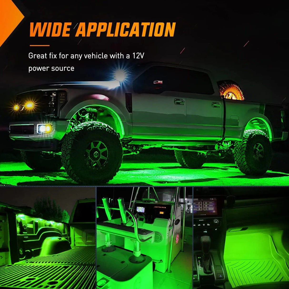 Led light Strip 24 LEDs Green Ultra-Bright Light Kit (8 Pcs)