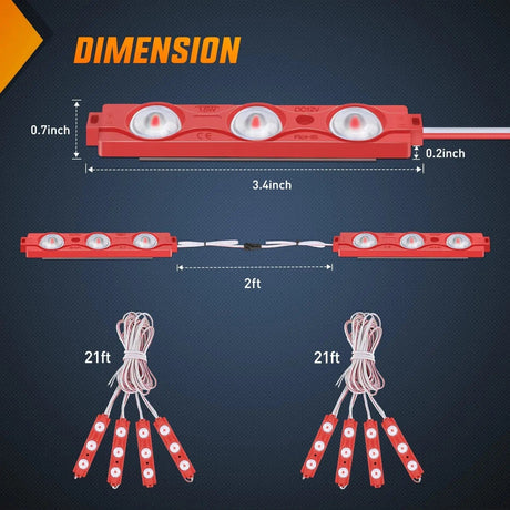 Led light Strip 24 LEDs Red Ultra-Bright Light Kit (8 Pcs)
