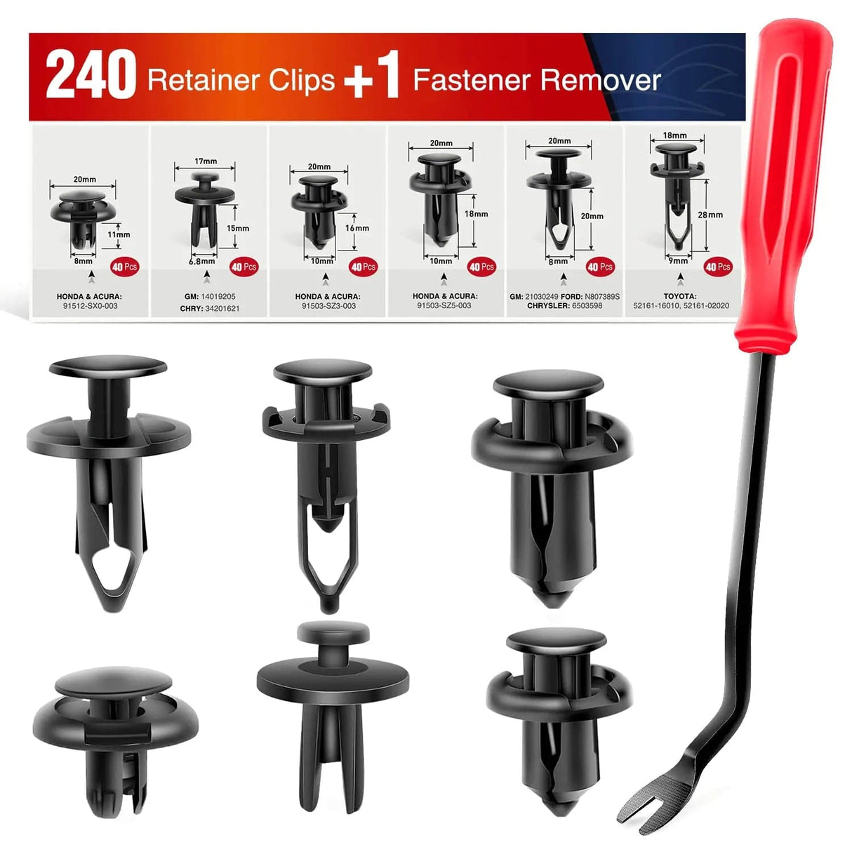 retainer clips 240 Pcs Hole 6.3mm 8mm 9mm 10mm Car Retainer Clips Fastener Remover Expansion Screws Replacement Kit Bumper Push Rivet Clips for GM Ford Toyota Honda Chrysler