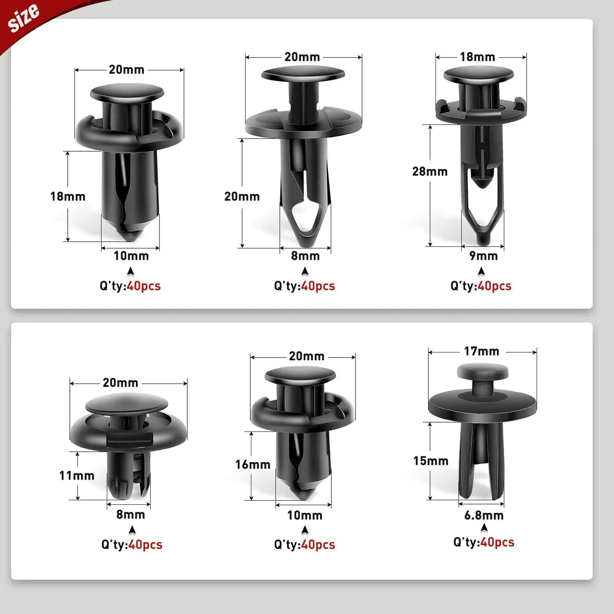 retainer clips 240 Pcs Hole 6.3mm 8mm 9mm 10mm Car Retainer Clips Fastener Remover Expansion Screws Replacement Kit Bumper Push Rivet Clips for GM Ford Toyota Honda Chrysler