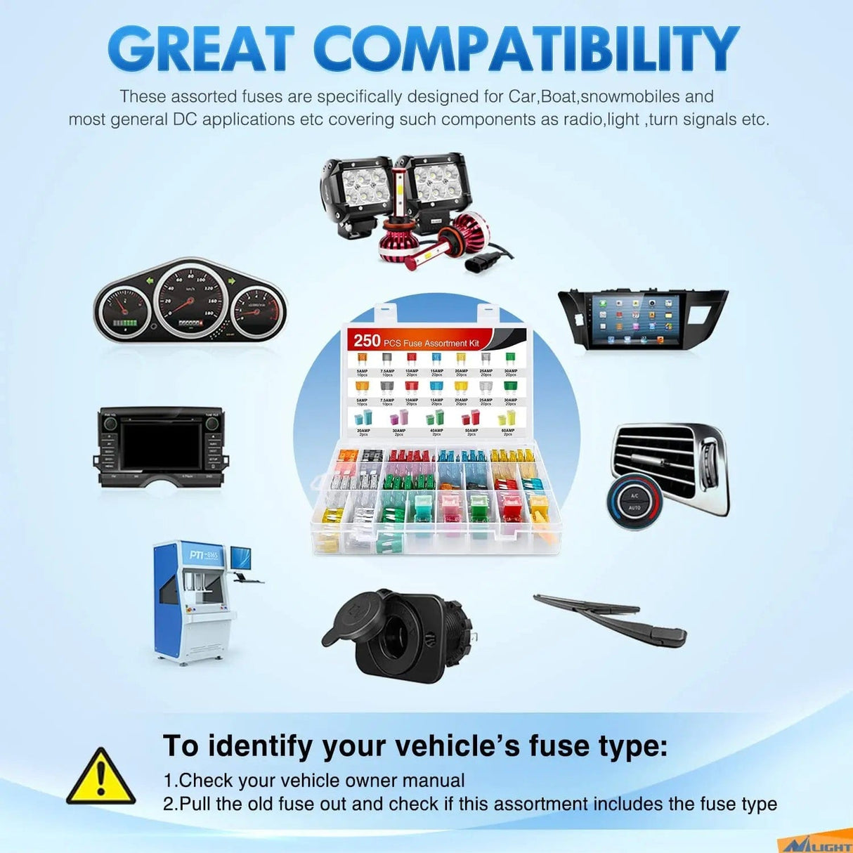 Accessories 250Pcs Blade Jcase Car Fuse Assortment Kit