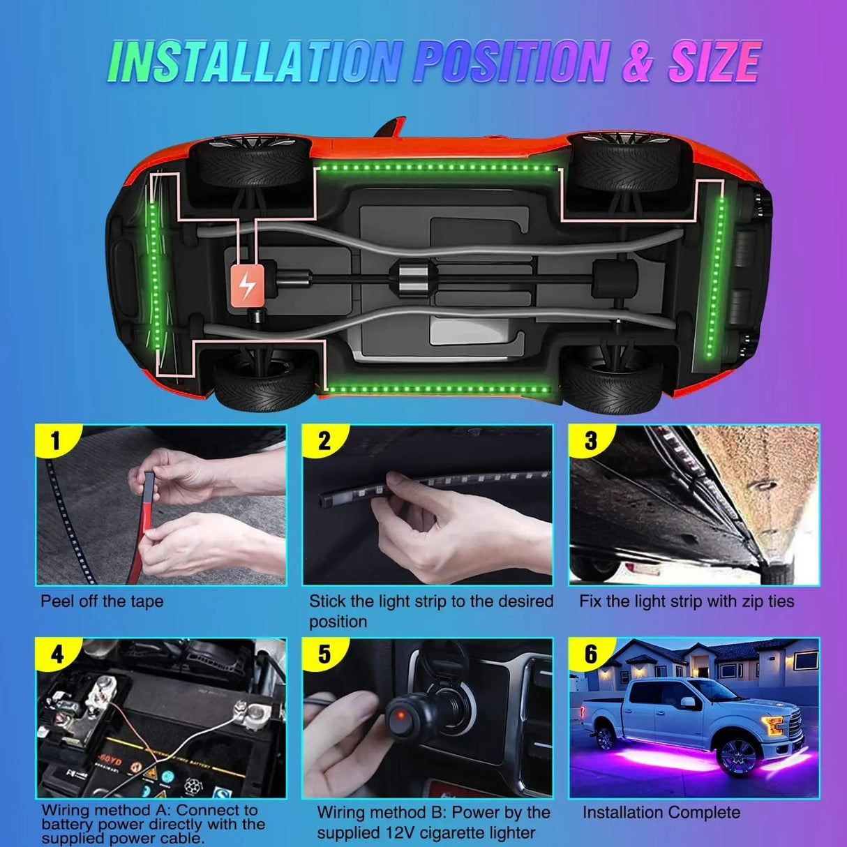 Motor Vehicle Lighting 252Leds RGB Underglow Neon Wireless Remote Control Led Strip Light 4PCS