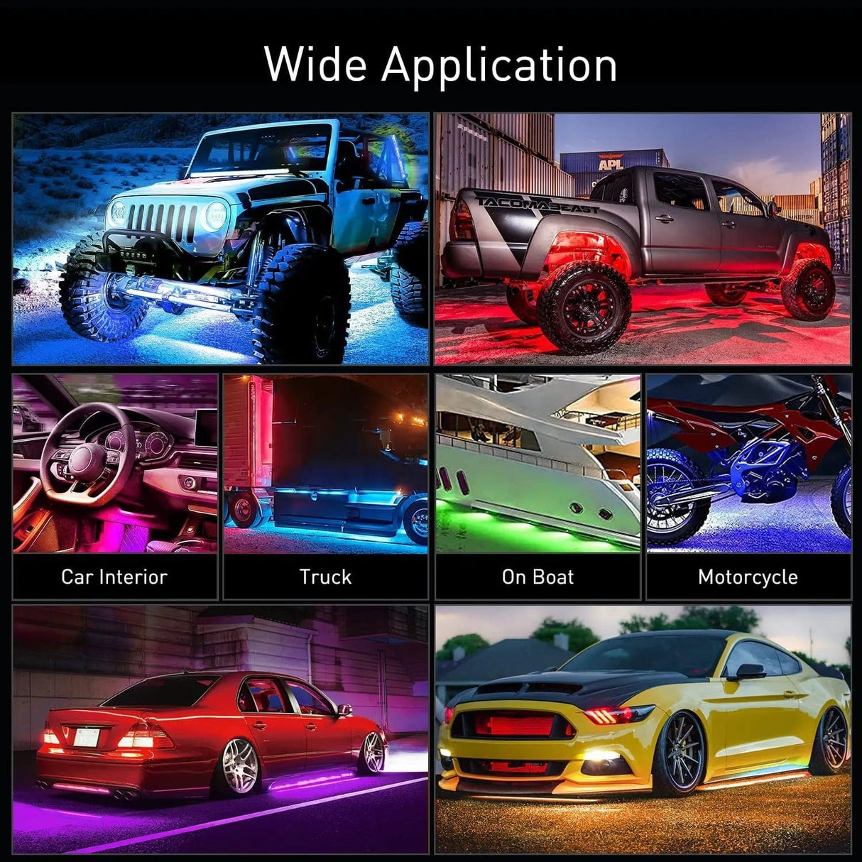 Led light Strip 256Leds RGB Underglow Neon APP Remote Control Led Strip Light 4PCS