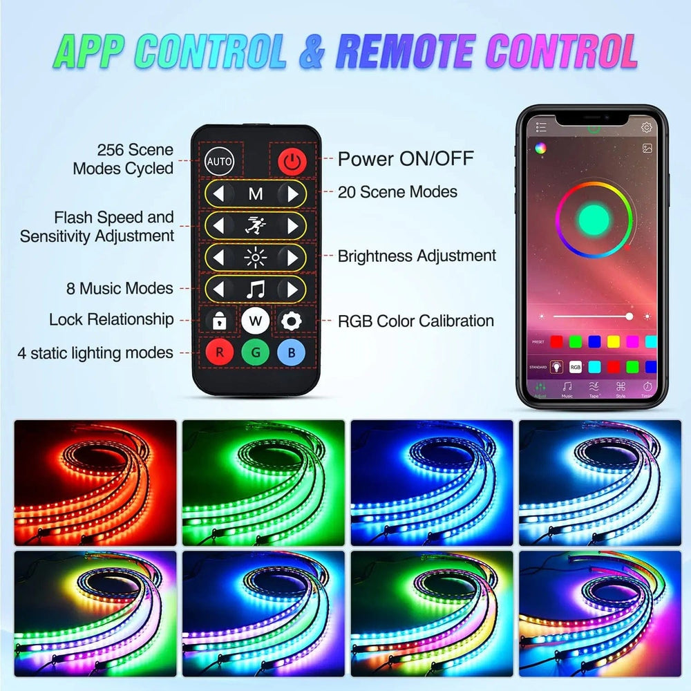 Led light Strip 256Leds RGBIC Underglow Neon APP Remote Control Led Strip Light 4PCS
