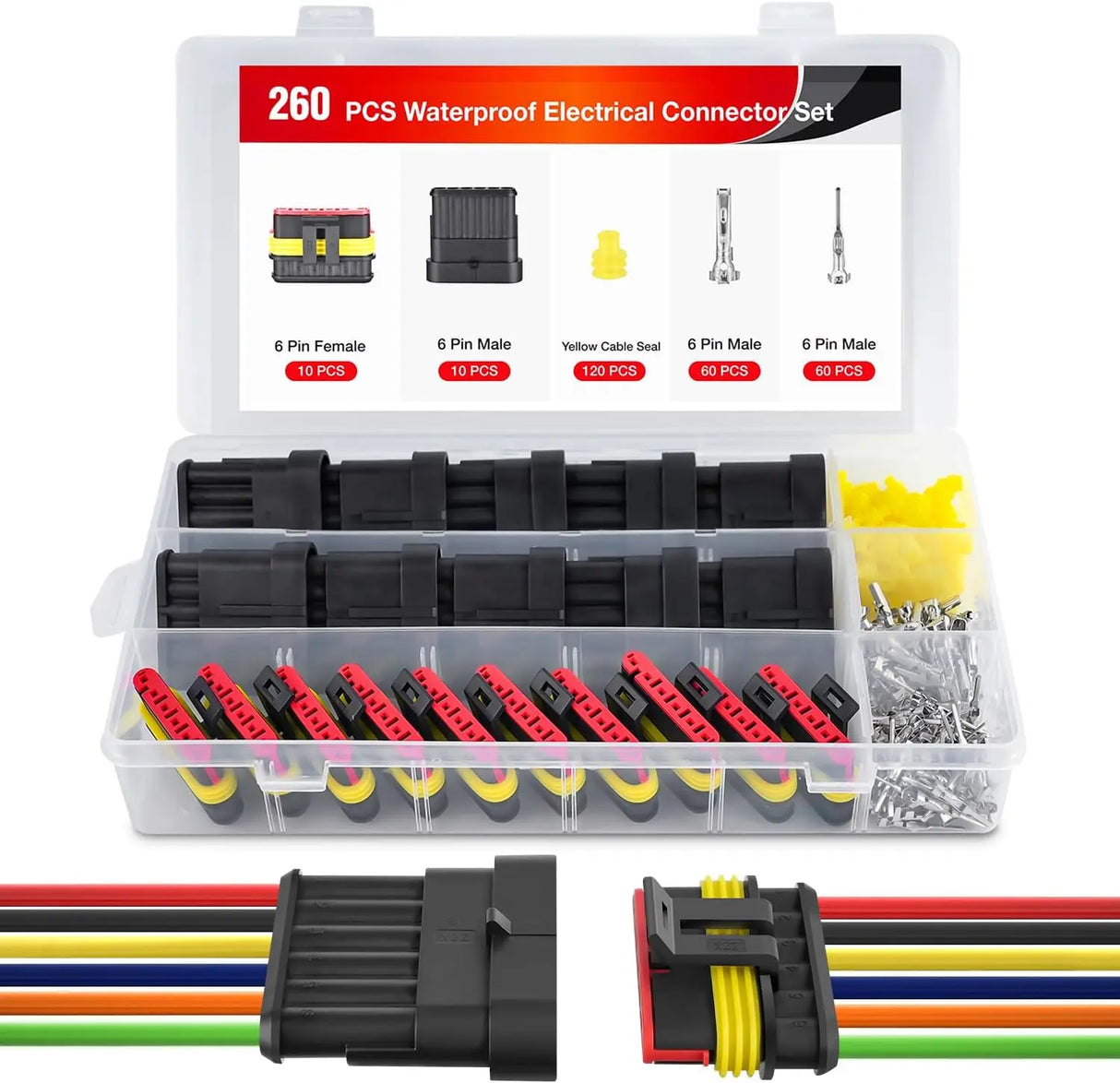 260PCS 6 Pin Electrical Connector Plug Male Female Terminal Wire Connector Nilight