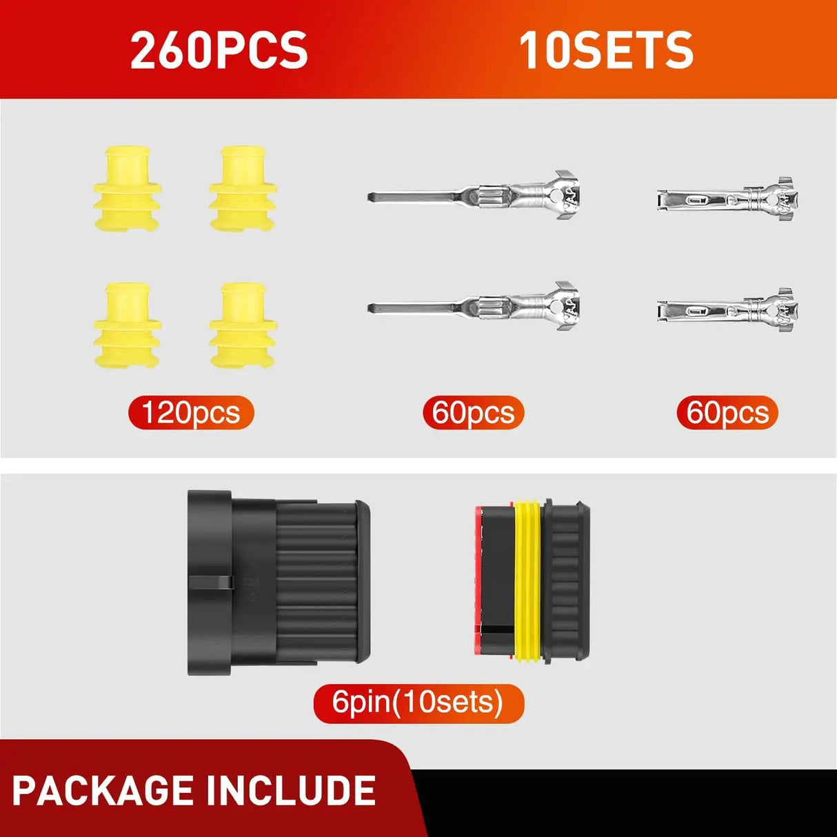 260PCS 6 Pin Electrical Connector Plug Male Female Terminal Wire Connector Nilight