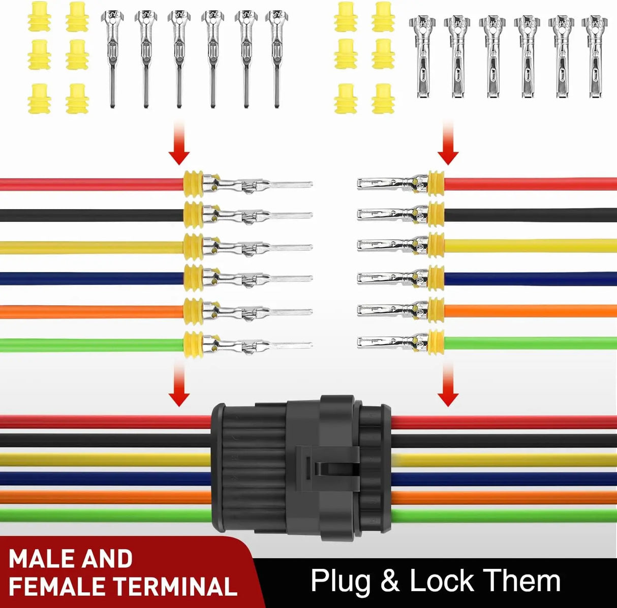 260PCS 6 Pin Electrical Connector Plug Male Female Terminal Wire Connector Nilight