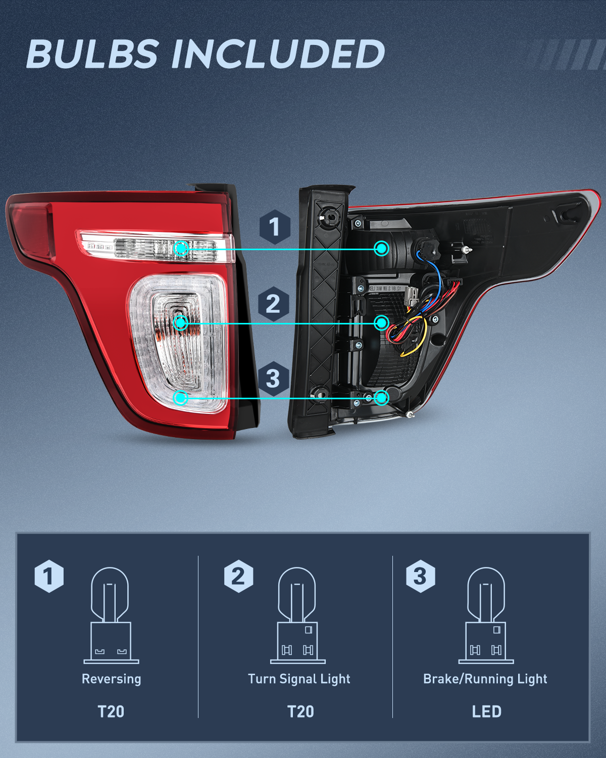 Nilight Taillight Assembly Compatible with 2011 2012 2013 2014 2015 Ford Explorer Rear Lamp Replacement OE Style with LED and halogen bulbs Driver Side and Passenger Side