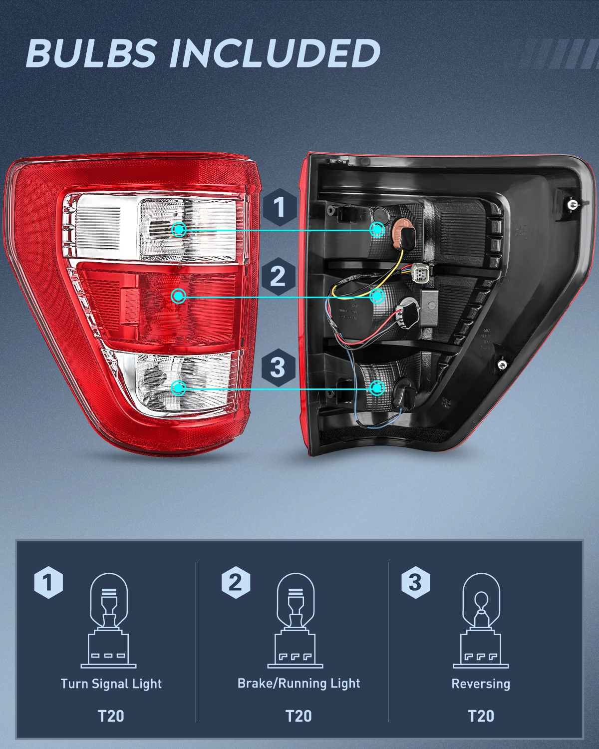 Nilight Taillight Assembly Compatible with 2021 2022 2023 Ford F150 XL Non Blind Spot Tail Light Model Rear Lamp Replacement OE Style halogen bulbs Driver and Passenger Side