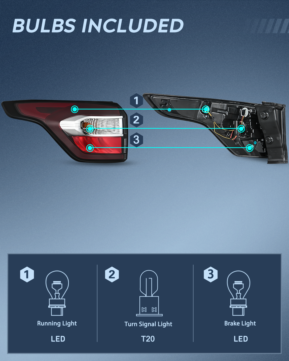 Nilight Taillight Assembly Compatible with 2017 2018 2019 Ford Escape Kuga Outer Rear Lamp Replacement OE Style with LED and halogen bulbs Driver Side