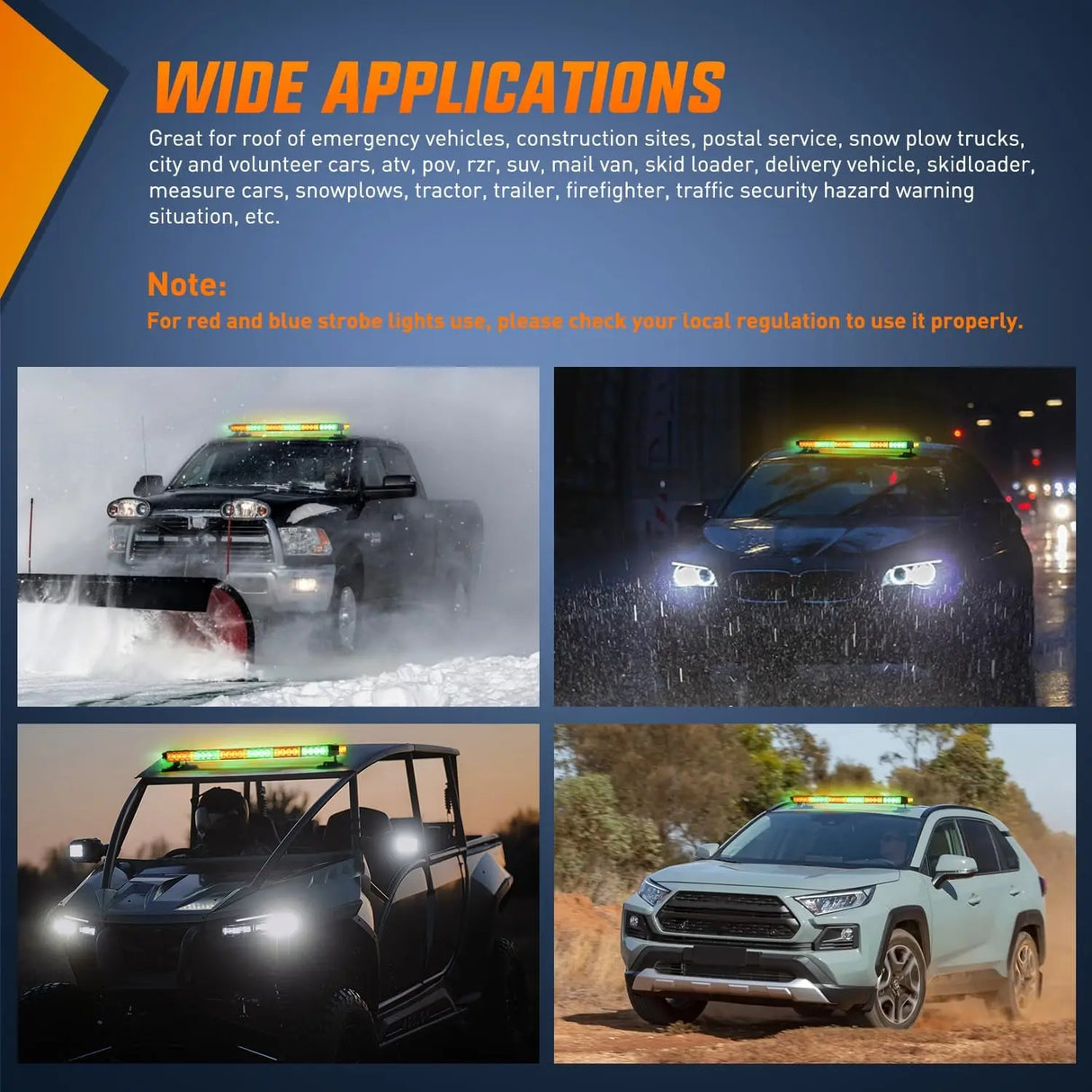 29.5 Inch Roof Top Amber Mix Green Strobe Lights 56LED Hazard Emergency Warning Light Bar Magnetic Mount Nilight