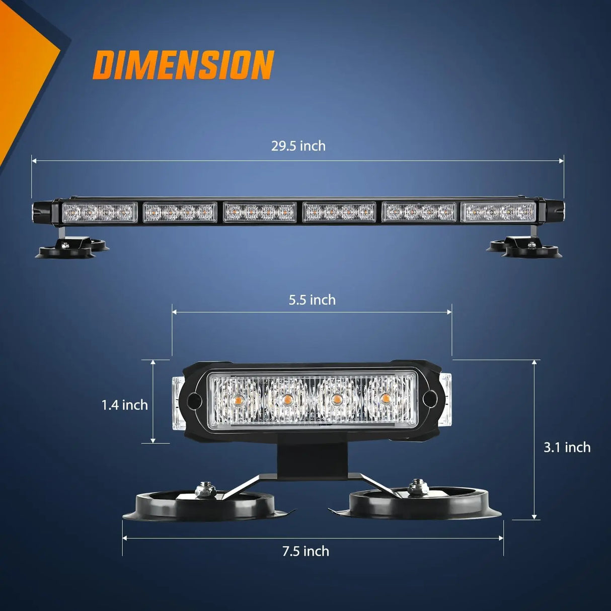 29.5 Inch Roof Top Amber Strobe Lights 56LED Hazard Emergency Warning Light Bar Magnetic Mount Nilight