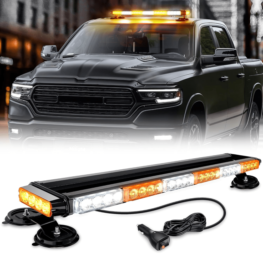 29.5 Inch Roof Top Amber White Strobe Lights 56LED Hazard Emergency Warning Light Bar Magnetic Mount Nilight