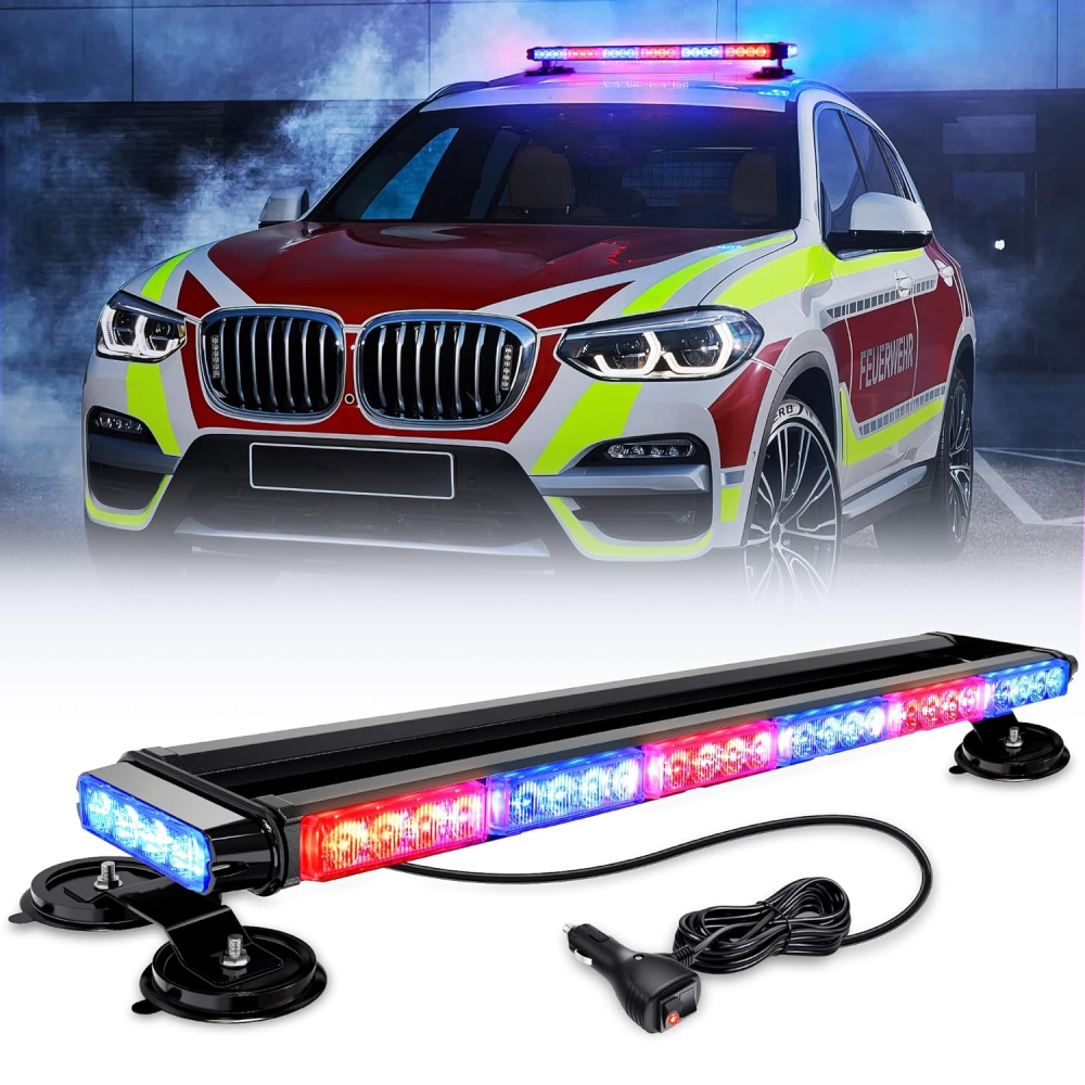 29.5 Inch Roof Top Red Blue Strobe Lights 56LED Hazard Emergency Warning Light Bar Magnetic Mount Nilight