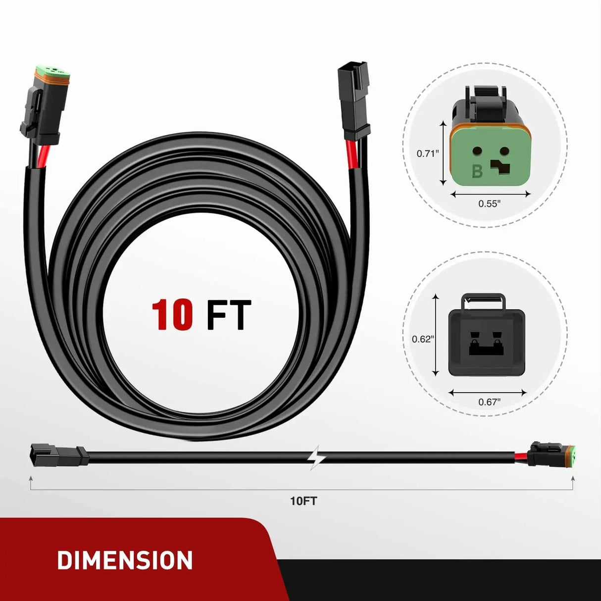 Wiring Harness Kit 2PCS 16AWG 10FT Wire Extension Kit 2Pin Socket DT Connector