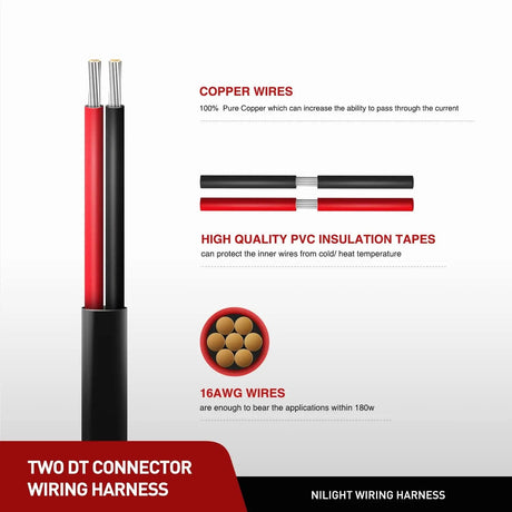 Wiring Harness Kit 2PCS 16AWG 10FT Wire Extension Kit 2Pin Socket DT Connector