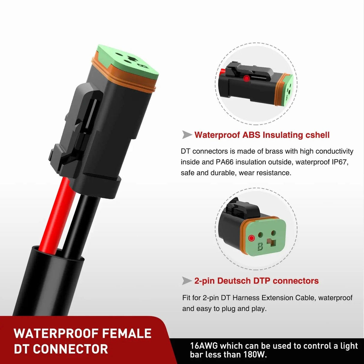 Wiring Harness Kit 2PCS 16AWG 10FT Wire Extension Kit 2Pin Socket DT Connector