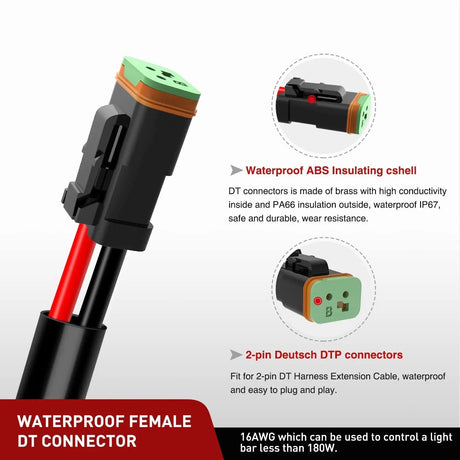 Wiring Harness Kit 2PCS 16AWG 10FT Wire Extension Kit 2Pin Socket DT Connector