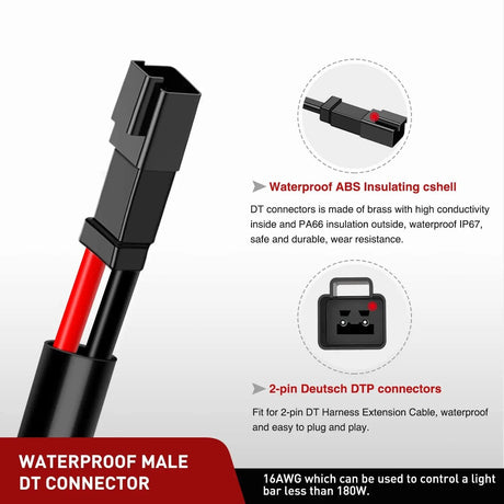 Wiring Harness Kit 2PCS 16AWG 10FT Wire Extension Kit 2Pin Socket DT Connector