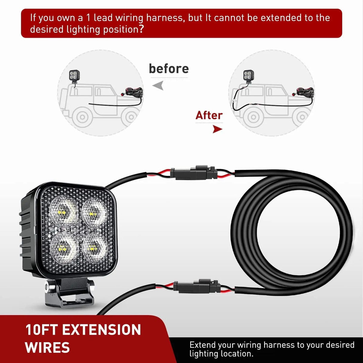 Wiring Harness Kit 2PCS 16AWG 10FT Wire Extension Kit 2Pin Socket DT Connector