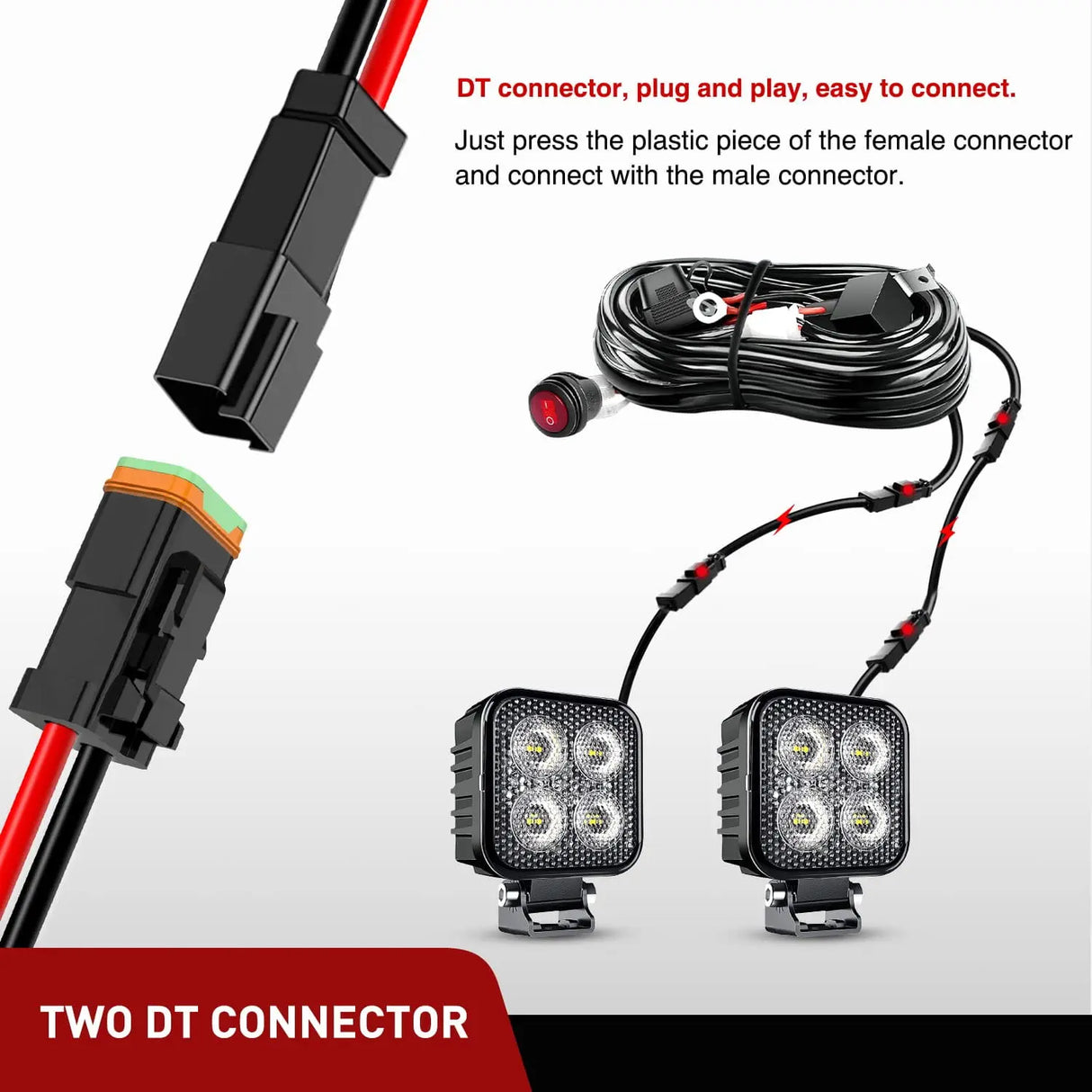 2PCS 16AWG 10FT Wire Extension Kit 2Pin Socket DT Connector Nilight