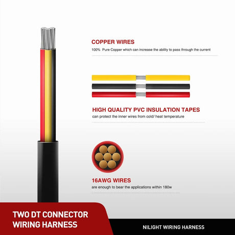 Wiring Harness Kit 2PCS 16AWG 10FT Wire Extension Kit 3Pin Socket DT Connector