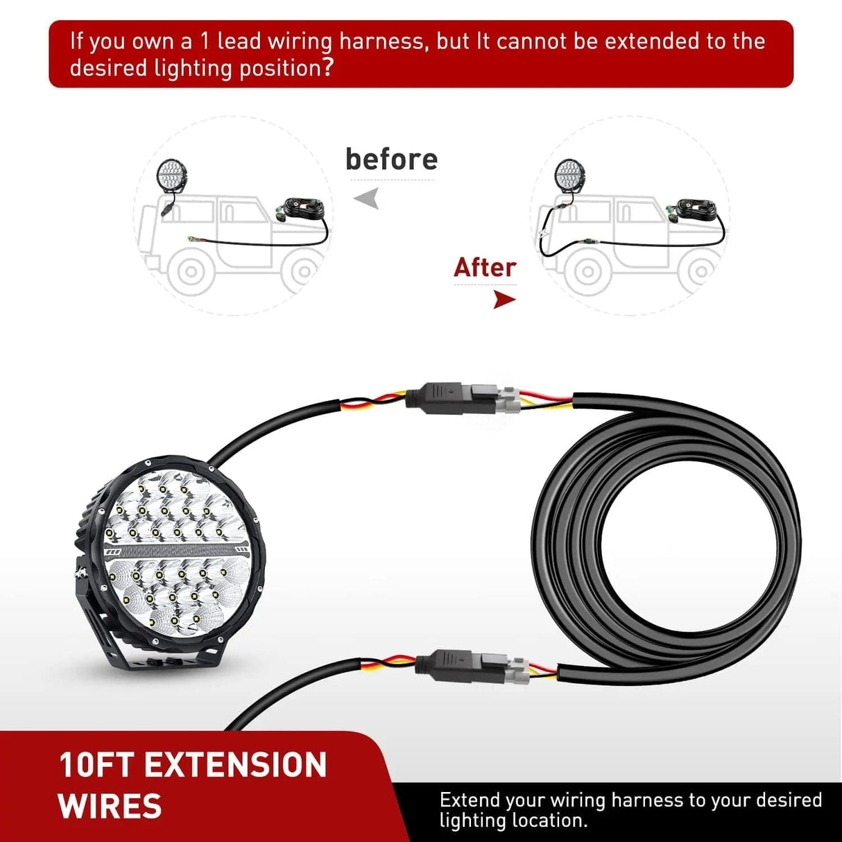 Wiring Harness Kit 2PCS 16AWG 10FT Wire Extension Kit 3Pin Socket DT Connector