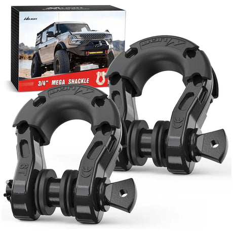 Shackle 3/4 inch Mega D-Ring Shackle With 7/8 inch Screw Pin 68000LBS Black (Pair)