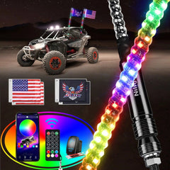 2Pcs 3FT Spiral Antenna Bluetooth Remote App Control Led Whip Light | 10FT Wire 5Pin Switch