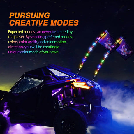 LED Whip Light 2Pcs 3FT Spiral Antenna Bluetooth Remote App Control Led Whip Light | 10FT Wire 5Pin Switch