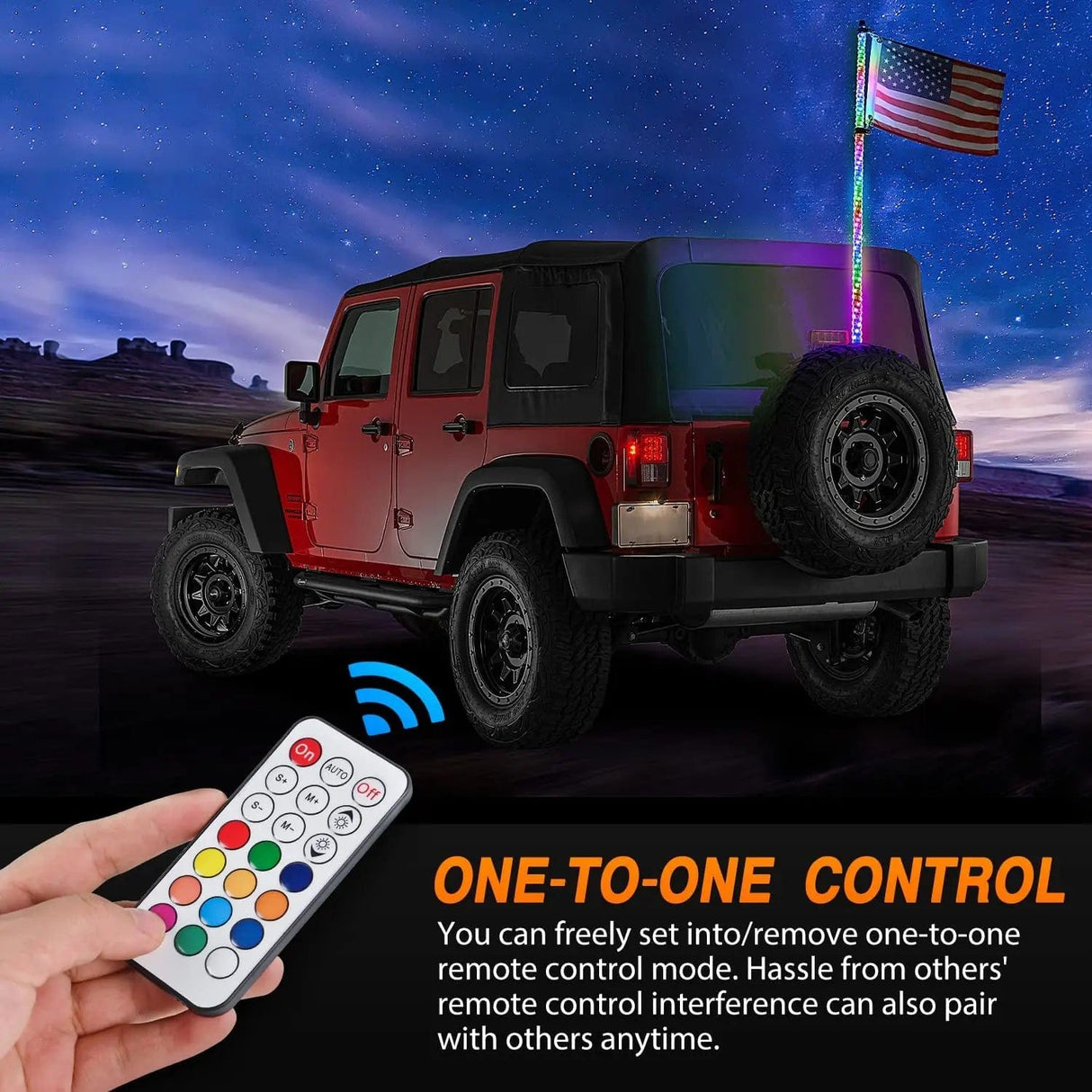 Motor Vehicle Lighting 2Pcs 3FT Spiral Antenna Led Whip Light RF Remote Control | 8.6FT Wire 5Pin Switch