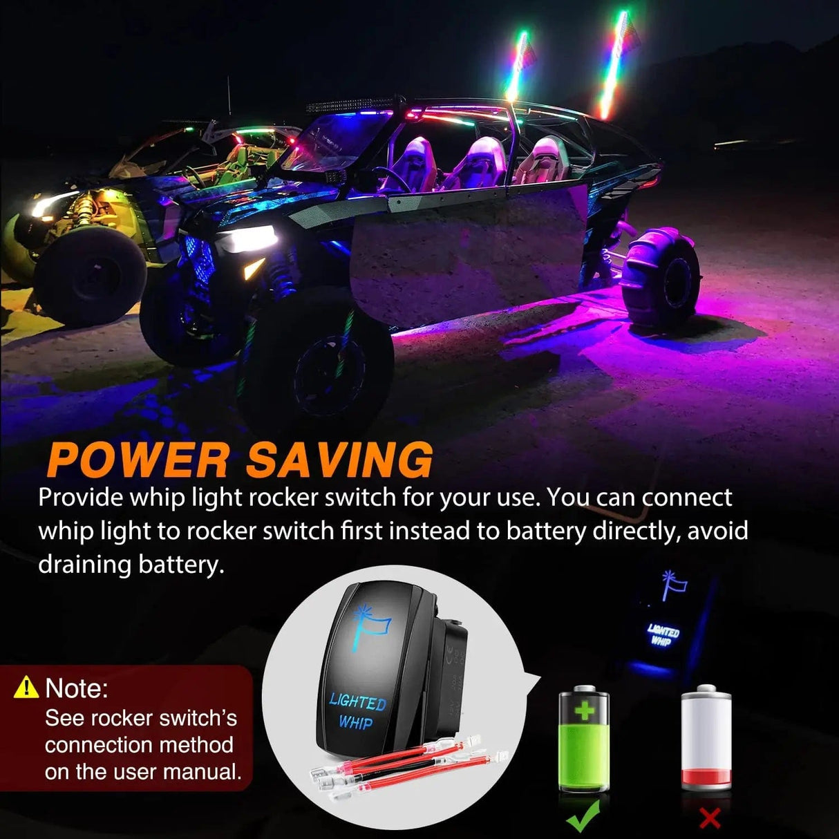 Motor Vehicle Lighting 2Pcs 4FT Spiral Antenna Led Whip Light RF Remote Control | 8.6FT Wire 5Pin Switch