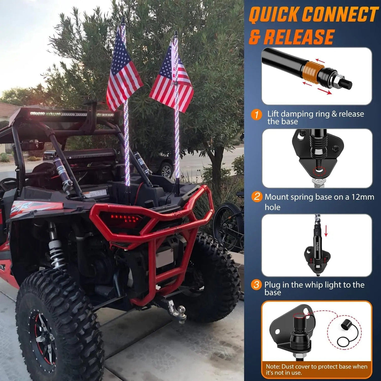 Motor Vehicle Lighting 2Pcs 4FT Spiral Antenna Led Whip Light RF Remote Control | 8.6FT Wire 5Pin Switch